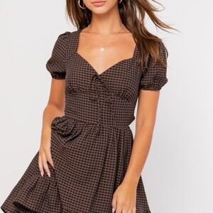 Plaid Mini Puff Sleeve Dress